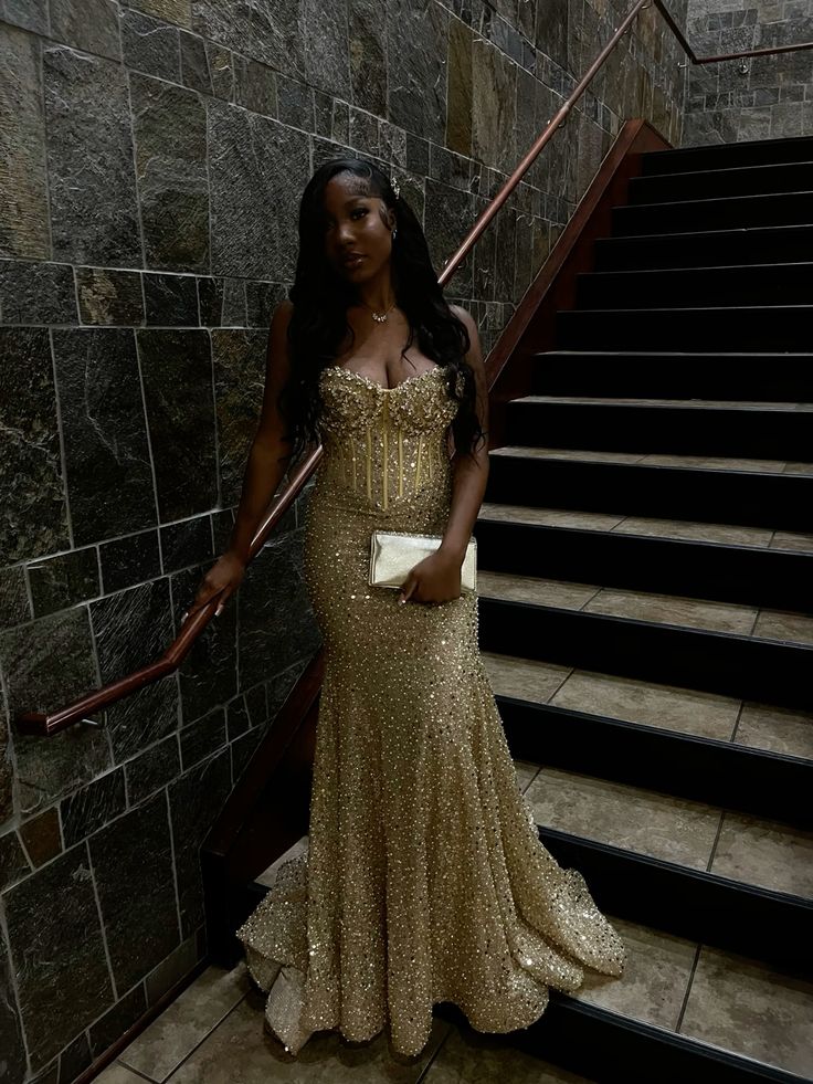 Sparkly Mermaid Sweetheart Gold Sequin Long Evening Party Gowns Evening Dress Special Formal Dresses Prom Dress DH2335