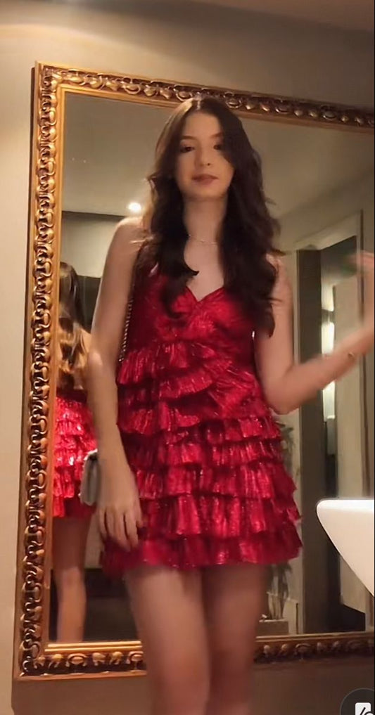 Jolie robe trapèze à bretelles spaghetti, tenue de soirée, tenue d'anniversaire, robe de remise de diplôme, robe de cocktail courte, DH2374