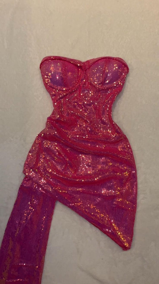 Jolie robe fourreau bustier rose à paillettes, tenue de soirée, tenue de 21e anniversaire, robe de remise de diplôme, robe de cocktail courte, DH2377