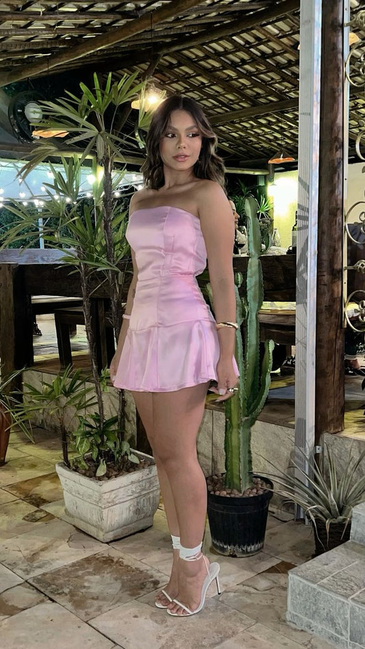 Jolie robe de bal bustier en satin rose clair, tenue de soirée courte pour 21e anniversaire, robe de remise de diplôme, mini robe de cocktail DH2389