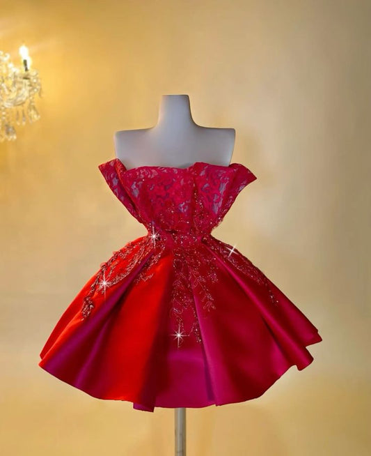 Trendy Ball Gown Strapless Red Mini Short Formal 8th Grade Homecoming Dresses Summer Middle School Hoco Dress Homecoming Outfits DH239