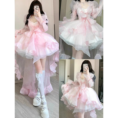 Robe de bal vintage à bretelles spaghetti, mini robe rose d'été pour 16e anniversaire, tenue Lolita courte pour 18e anniversaire, tenue Lolita courte DH2422