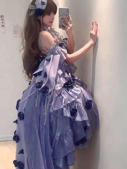 Vintage Ball Gown Spaghetti Straps Chiffon Light Grape Summer 18th Birthday Dress High Low Ombre Pink Lolita Dress 18th Birthday Outfits DH2429