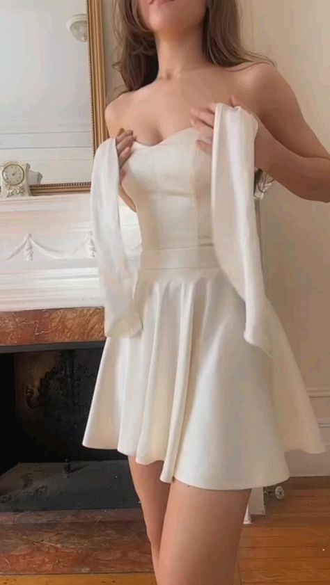 Trendy A line Straps White Satin Mini Short Formal 8th Grade Homecoming Dresses Summer Middle School Hoco Dress Homecoming Outfits DH244