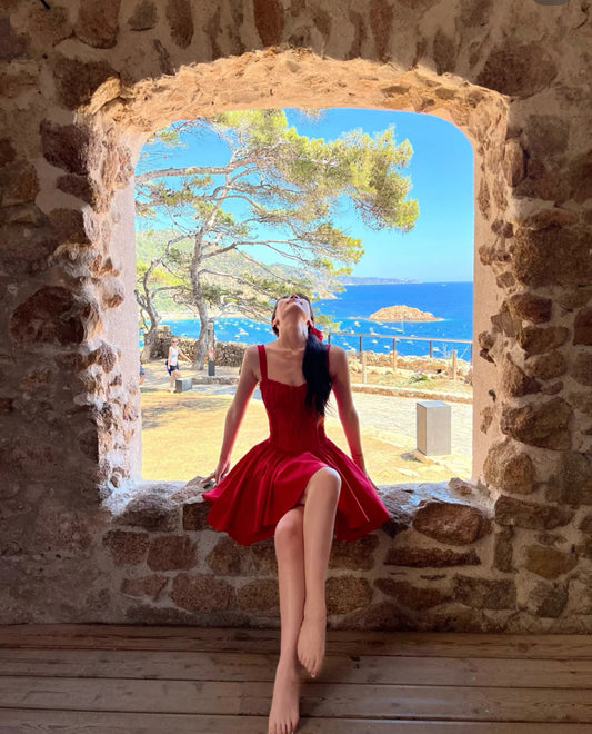 Robe de soirée courte rouge à col carré et coupe trapèze, simple, tenue d'été Hoco, mini robe de cocktail DH2469