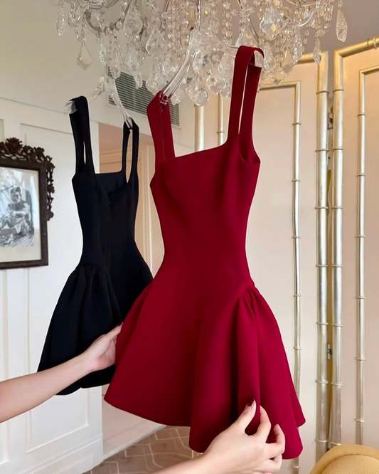 Robe de soirée courte rouge à col carré et coupe trapèze, simple, tenue d'été Hoco, mini robe de cocktail DH2471