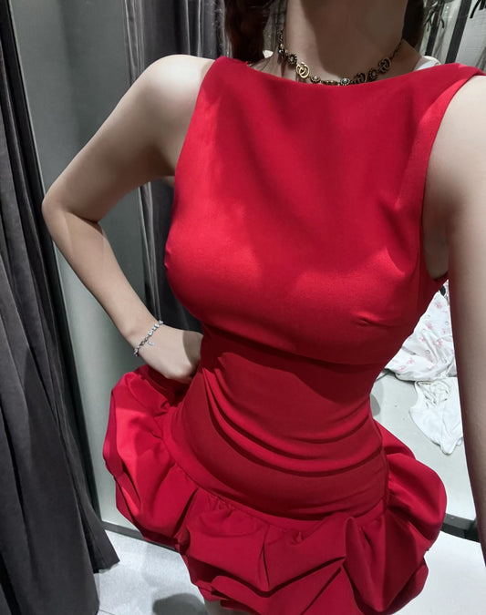 Robe fourreau sexy à col rond, courte et rouge, tenue de soirée, mini robe de cocktail d'été Hoco DH2474