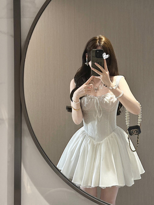 Robe de soirée courte blanche en dentelle, coupe trapèze, col carré, tenue d'été Hoco, mini-robe de soirée, DH2482