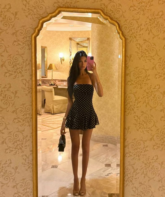 Jolie robe de soirée noire en mousseline de soie, coupe A-line, dos nu, tenue de soirée, pour 21e anniversaire, robe de remise de diplôme, robe de cocktail courte, DH2485