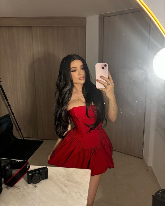 Jolie robe de bal bustier en satin rouge, robe de soirée courte, tenue de 16e anniversaire, robe de remise de diplôme, mini robe de cocktail DH2489
