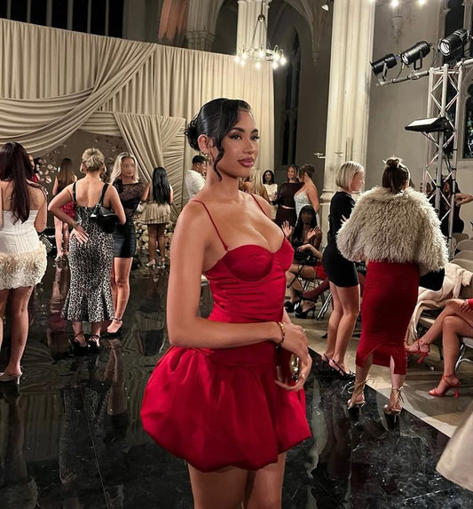 Jolie robe de bal à bretelles spaghetti en satin rouge, tenue de soirée formelle pour 21e anniversaire, robe de remise de diplôme, robe courte Hoco DH2497