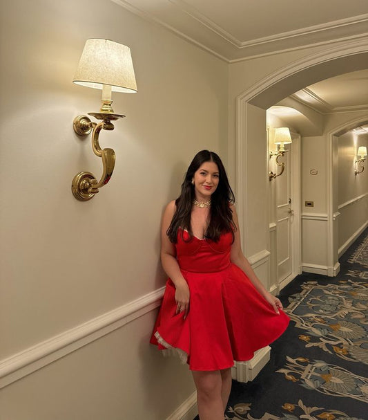 Jolie robe de bal à bretelles spaghetti en satin rouge, tenue de soirée formelle pour 18e anniversaire, robe de remise de diplôme, robe courte Hoco DH2501