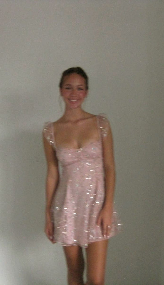 Robe de soirée trapèze à paillettes roses, tenue de soirée, de remise de diplôme, courte et mini, pour 18e anniversaire, DH2515