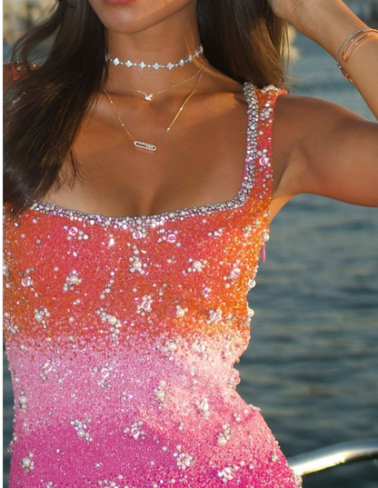 Pretty Sheath Square Neck Pink Sequin Formal Homecoming Dresses 18th Birthday Outfits Graduation Dress Short Hoco Dresses DH2523