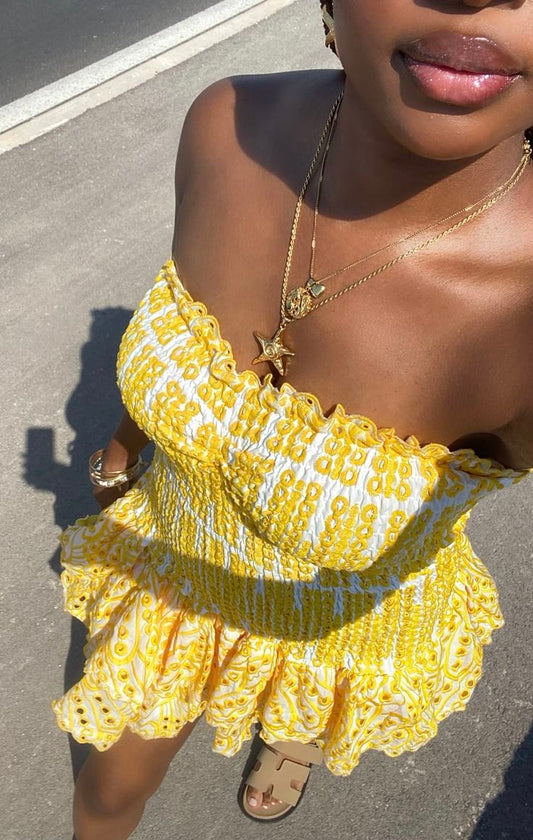 Robe fourreau bustier moulante en dentelle jaune, tenue de soirée, tenue de 18e anniversaire, robe de remise de diplôme, robe courte Hoco DH2523