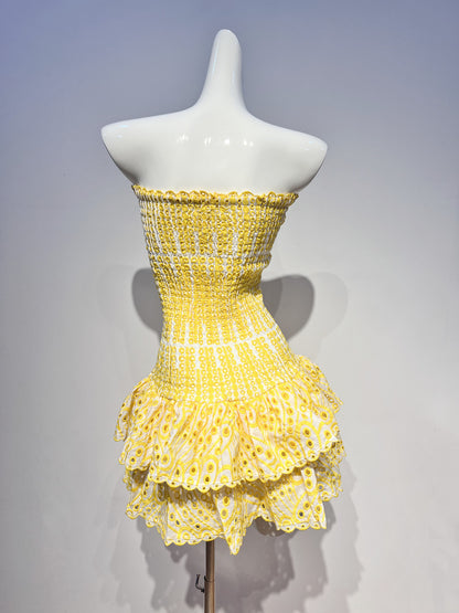 Robe fourreau bustier moulante en dentelle jaune, tenue de soirée, tenue de 18e anniversaire, robe de remise de diplôme, robe courte Hoco DH2523