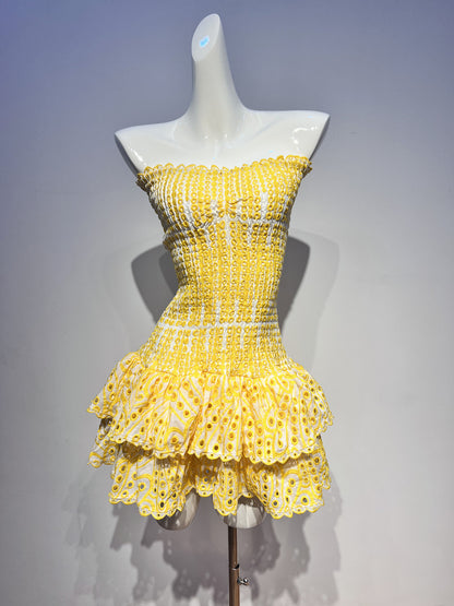 Robe fourreau bustier moulante en dentelle jaune, tenue de soirée, tenue de 18e anniversaire, robe de remise de diplôme, robe courte Hoco DH2523