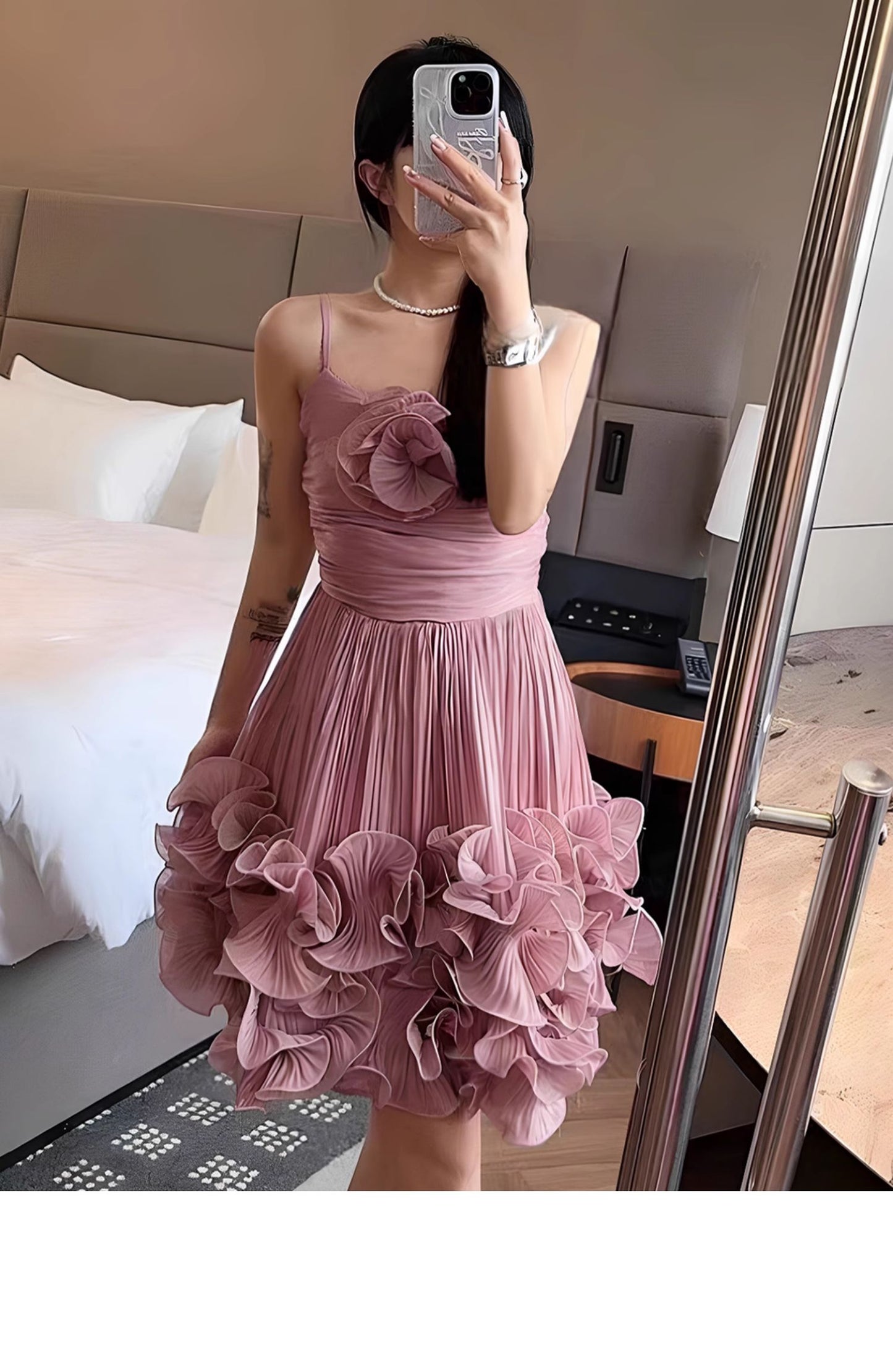 Jolie robe de bal à bretelles spaghetti rose poudré, robe de soirée courte pour 16e anniversaire, robe de remise de diplôme, mini robe Hoco DH2530