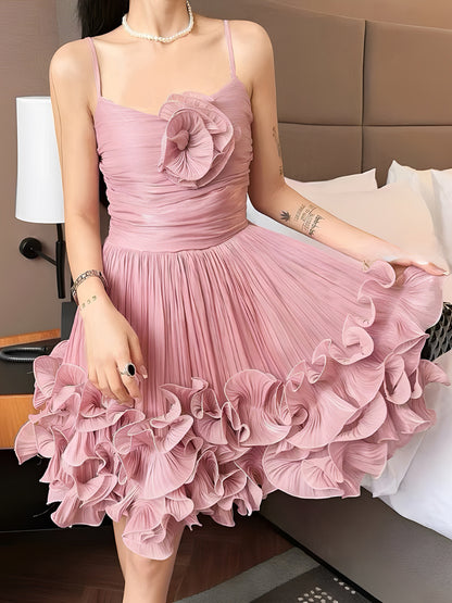 Jolie robe de bal à bretelles spaghetti rose poudré, robe de soirée courte pour 16e anniversaire, robe de remise de diplôme, mini robe Hoco DH2530