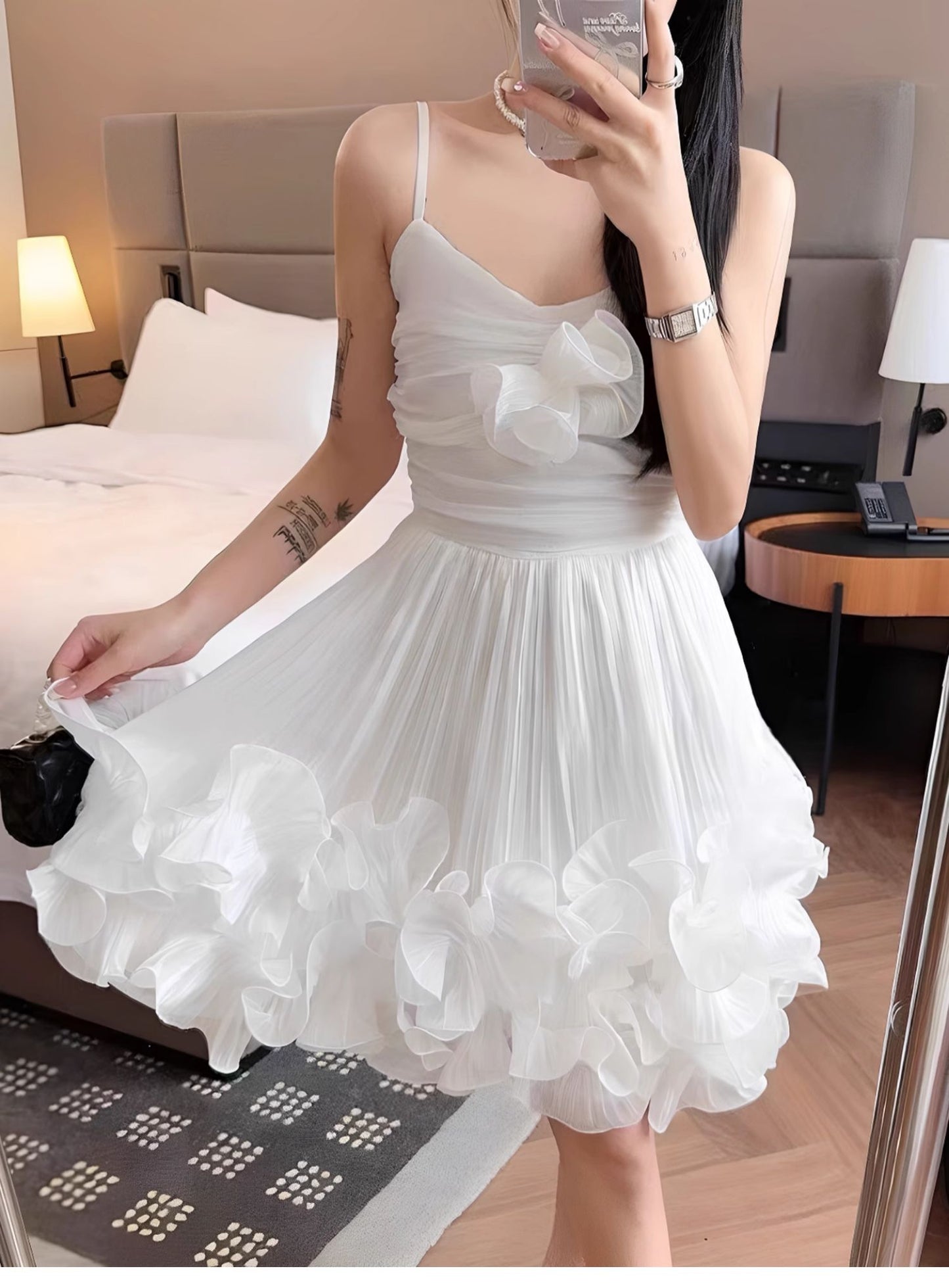 Robe de bal modeste à bretelles spaghetti bleu poudré, robe de soirée courte pour 16e anniversaire, robe de remise de diplôme, mini robe Hoco DH2531