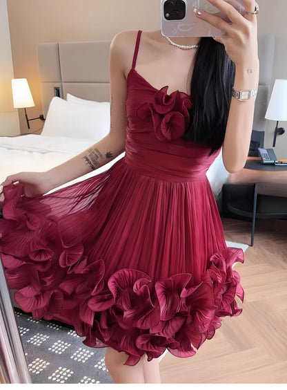 Robe de bal modeste à bretelles spaghetti bleu poudré, robe de soirée courte pour 16e anniversaire, robe de remise de diplôme, mini robe Hoco DH2531