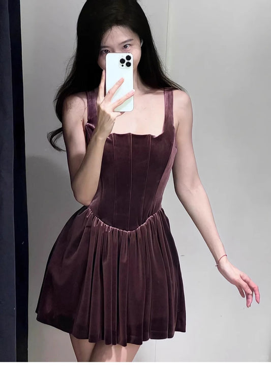 Robe de soirée élégante en velours bordeaux, coupe trapèze, col carré, tenue de 18e anniversaire, robe de remise de diplôme, mini robe courte Hoco DH2532