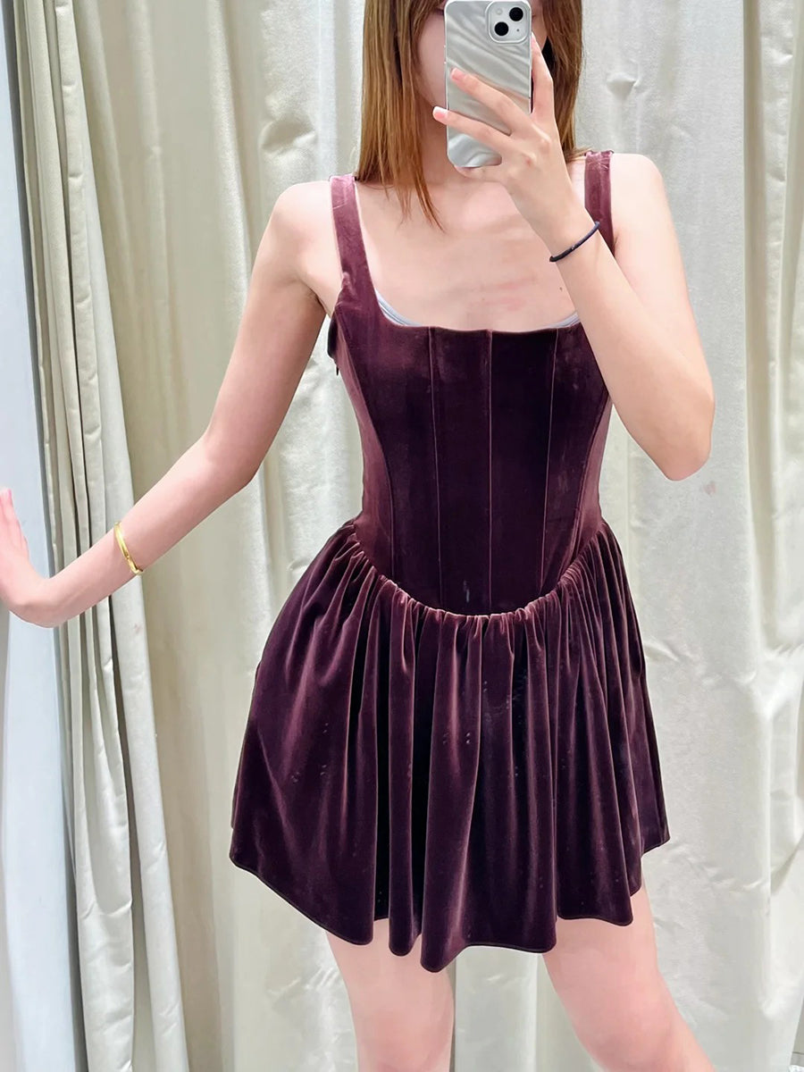 Robe de soirée élégante en velours bordeaux, coupe trapèze, col carré, tenue de 18e anniversaire, robe de remise de diplôme, mini robe courte Hoco DH2532