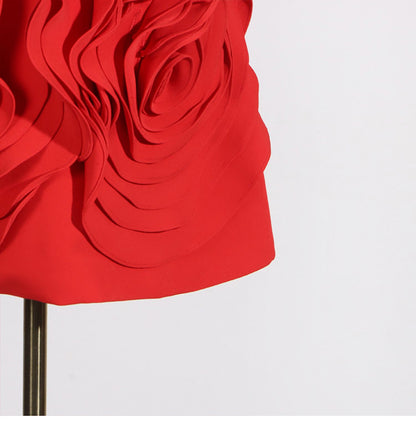 Robe de soirée en satin rouge, coupe trapèze, sans bretelles, tenue de soirée, pour 18e anniversaire, robe de remise de diplôme, courte, mini, Hoco, DH2535