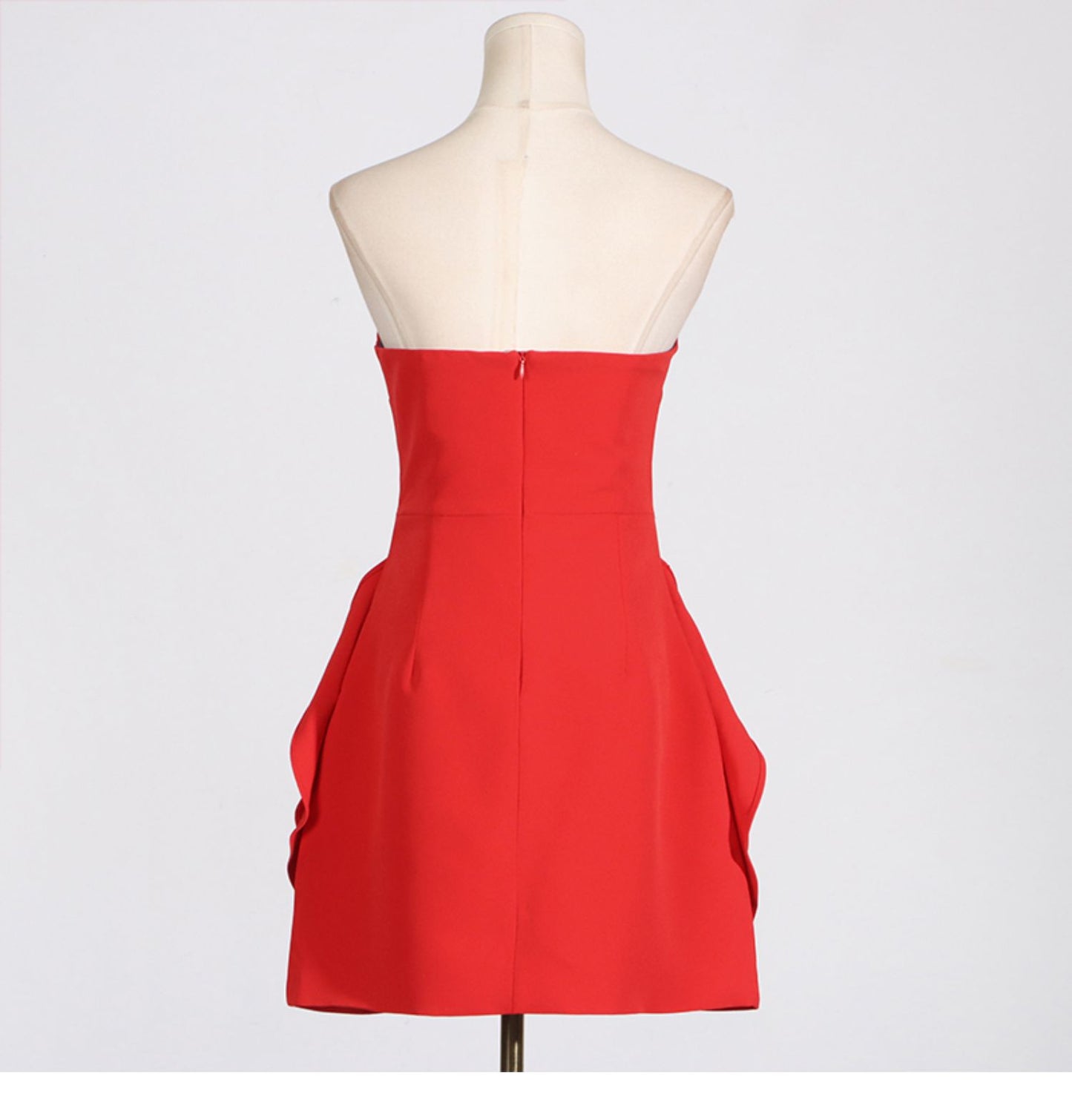 Robe de soirée en satin rouge, coupe trapèze, sans bretelles, tenue de soirée, pour 18e anniversaire, robe de remise de diplôme, courte, mini, Hoco, DH2535