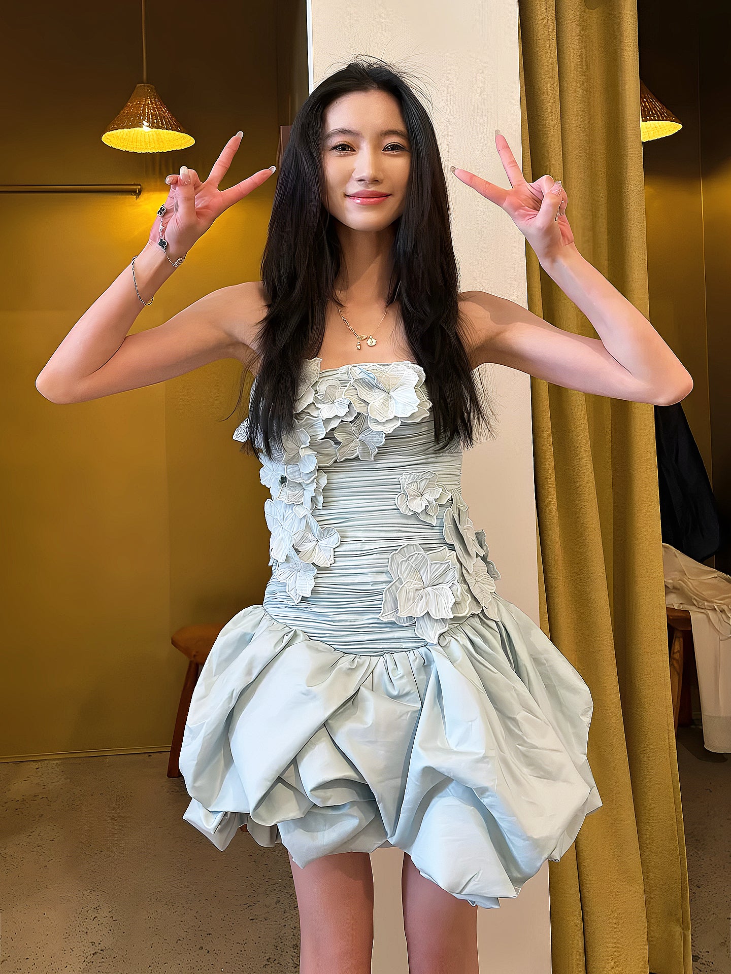 Robe de bal modeste sans bretelles en satin et dentelle, tenue de soirée courte pour 16e anniversaire, robe de remise de diplôme, mini robe Hoco DH2540
