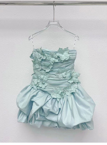 Robe de bal modeste sans bretelles en satin et dentelle, tenue de soirée courte pour 16e anniversaire, robe de remise de diplôme, mini robe Hoco DH2540