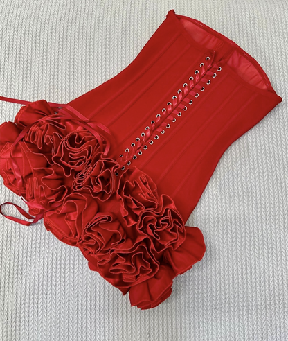 Robe fourreau bustier en satin rouge, tenue de soirée, de remise de diplôme, courte, mini, Hoco, DH2542