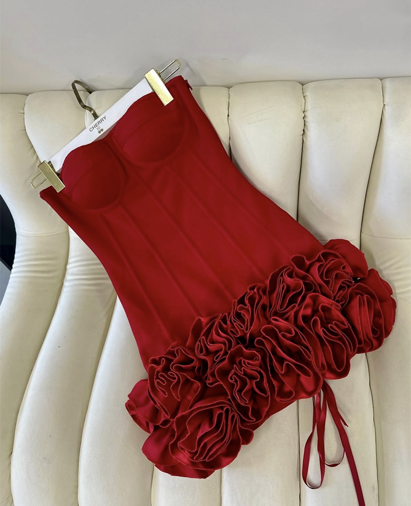Robe fourreau bustier en satin rouge, tenue de soirée, de remise de diplôme, courte, mini, Hoco, DH2542