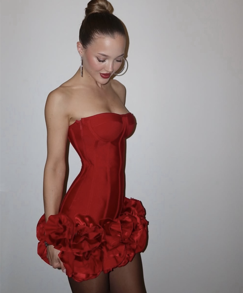 Robe fourreau bustier en satin rouge, tenue de soirée, de remise de diplôme, courte, mini, Hoco, DH2542