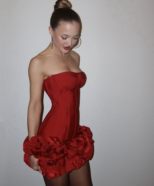 Robe fourreau bustier en satin rouge, tenue de soirée, de remise de diplôme, courte, mini, Hoco, DH2542