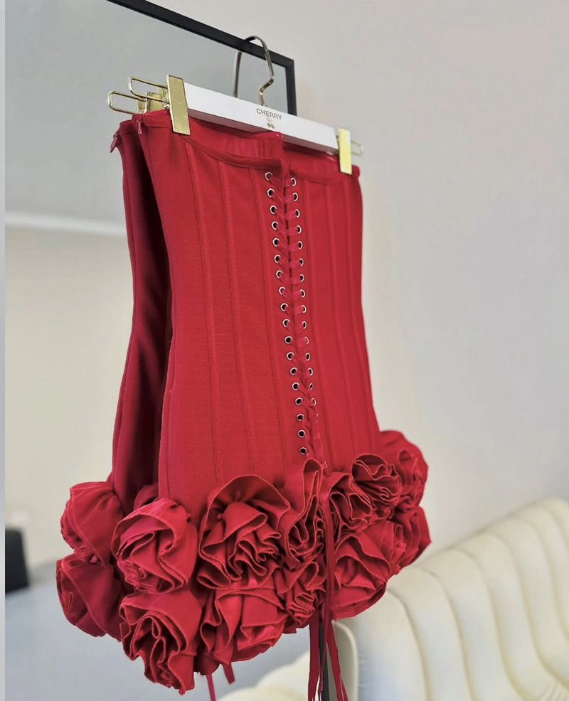 Robe fourreau bustier en satin rouge, tenue de soirée, de remise de diplôme, courte, mini, Hoco, DH2542