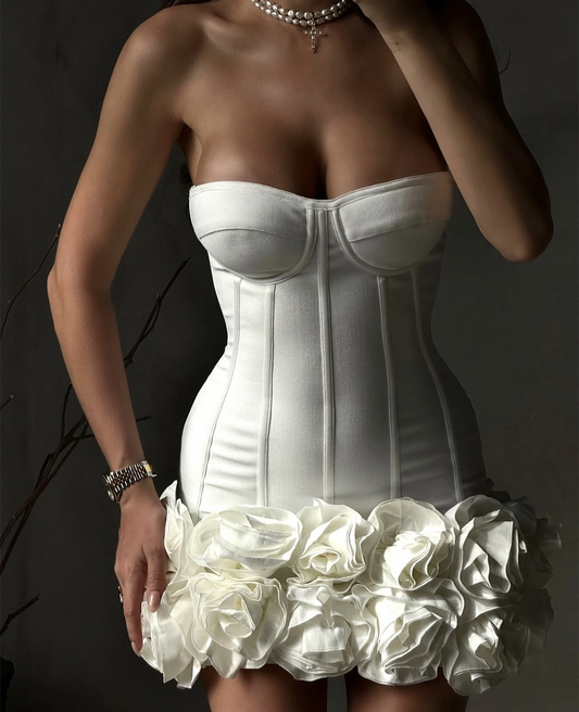 Robe fourreau sexy bustier en satin blanc, tenue de soirée, tenue de 18e anniversaire, robe de remise de diplôme, robe courte Hoco DH2543
