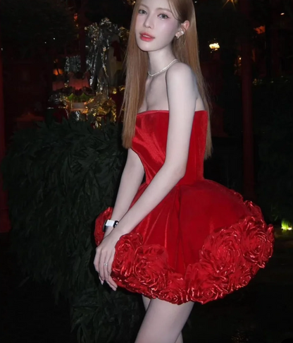 Robe de bal sexy bustier en satin rouge, tenue de soirée formelle, tenue de 18e anniversaire, robe de remise de diplôme, robe courte Hoco DH2544