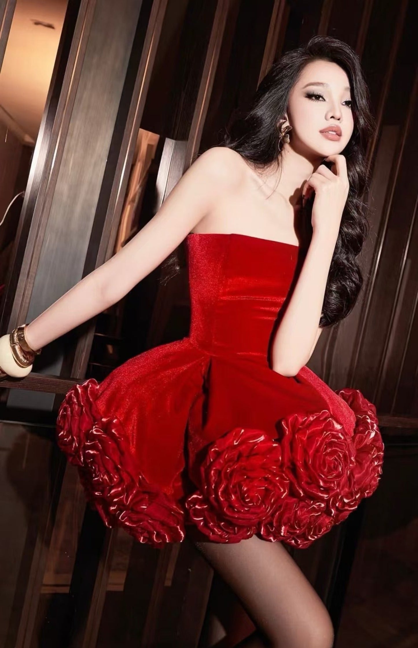 Robe de bal sexy bustier en satin rouge, tenue de soirée formelle, tenue de 18e anniversaire, robe de remise de diplôme, robe courte Hoco DH2544