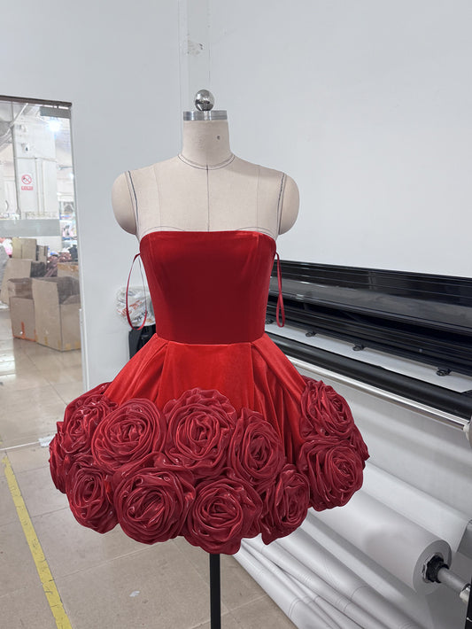 Robe de bal sexy bustier en satin rouge, tenue de soirée formelle, tenue de 18e anniversaire, robe de remise de diplôme, robe courte Hoco DH2544