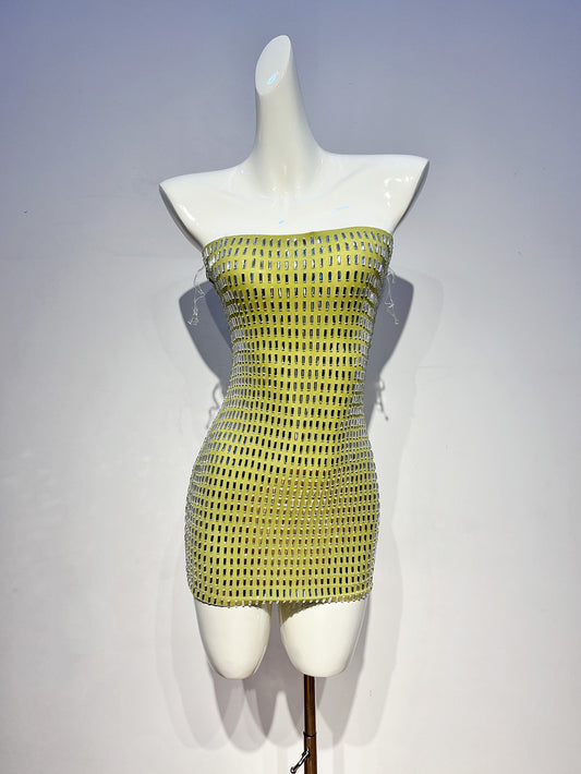 Robe fourreau sexy sans bretelles, verte, moulante, tenue de soirée, pour 18e anniversaire, robe de remise de diplôme, courte, mini, Hoco, DH2547
