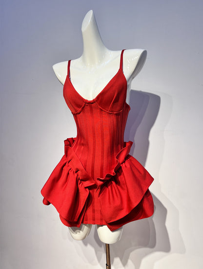 Robe de soirée trapèze en satin rouge à bretelles spaghetti, tenue de soirée pour 16e anniversaire, robe de remise de diplôme, mini robe courte Hoco DH2548