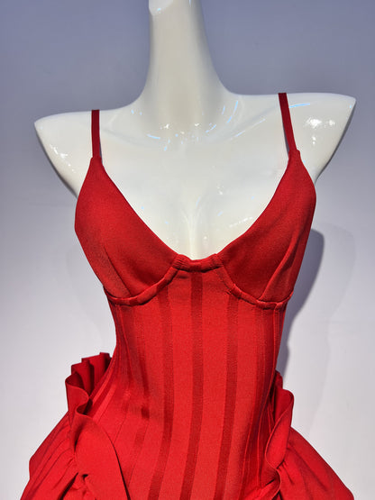 Robe de soirée trapèze en satin rouge à bretelles spaghetti, tenue de soirée pour 16e anniversaire, robe de remise de diplôme, mini robe courte Hoco DH2548
