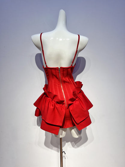 Robe de soirée trapèze en satin rouge à bretelles spaghetti, tenue de soirée pour 16e anniversaire, robe de remise de diplôme, mini robe courte Hoco DH2548