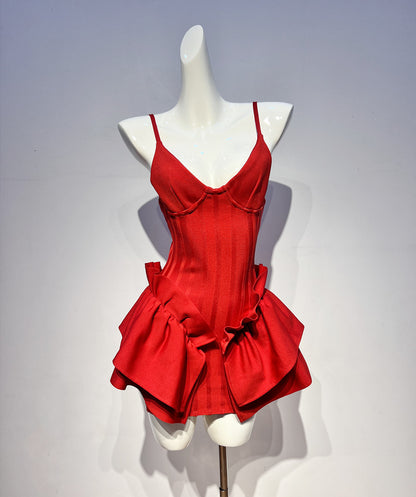 Robe de soirée trapèze en satin rouge à bretelles spaghetti, tenue de soirée pour 16e anniversaire, robe de remise de diplôme, mini robe courte Hoco DH2548