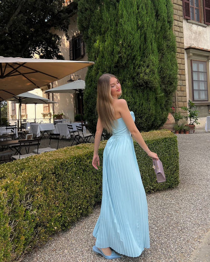 Elegant A Line Sweetheart Blue Chiffon Long Prom Dresses Party Dress 21st Birthday Outfits Graduation Dresses DH2549