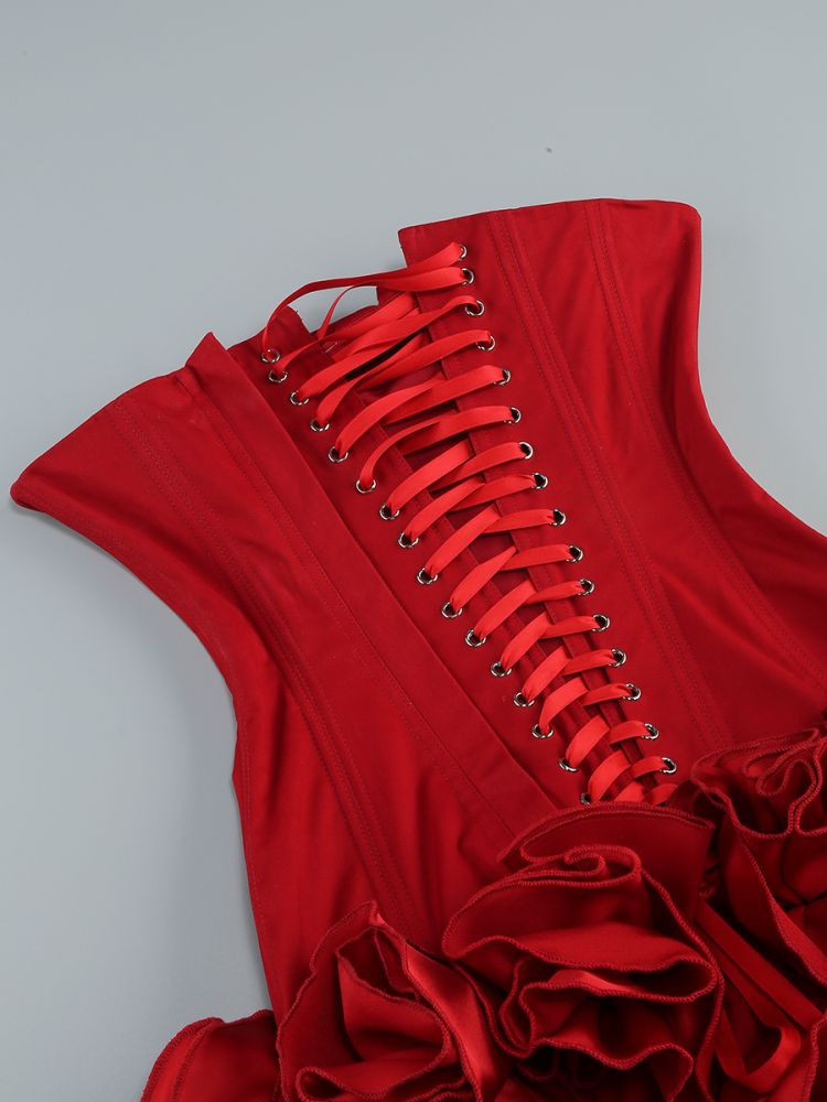 Robe fourreau sexy bustier en satin rouge, tenue de soirée, tenue de 18e anniversaire, robe de remise de diplôme, robe courte Hoco DH2550