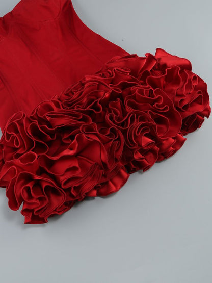 Robe fourreau sexy bustier en satin rouge, tenue de soirée, tenue de 18e anniversaire, robe de remise de diplôme, robe courte Hoco DH2550