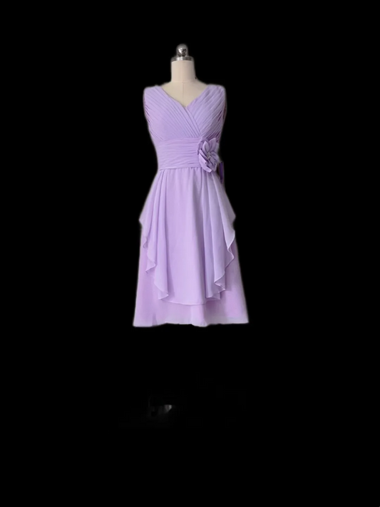 Robe de soirée rétro trapèze, col en V, en mousseline de soie, lilas, tenue de soirée, pour 18e anniversaire, robe de remise de diplôme, courte, mini, Hoco, DH2560