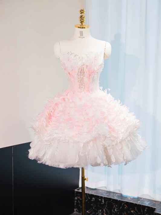 Robe de bal mignonne en tulle rose clair, décolleté en cœur, courte, mini, formelle, pour le bal de fin d'année, pour le collège, tenues Hoco DH2562